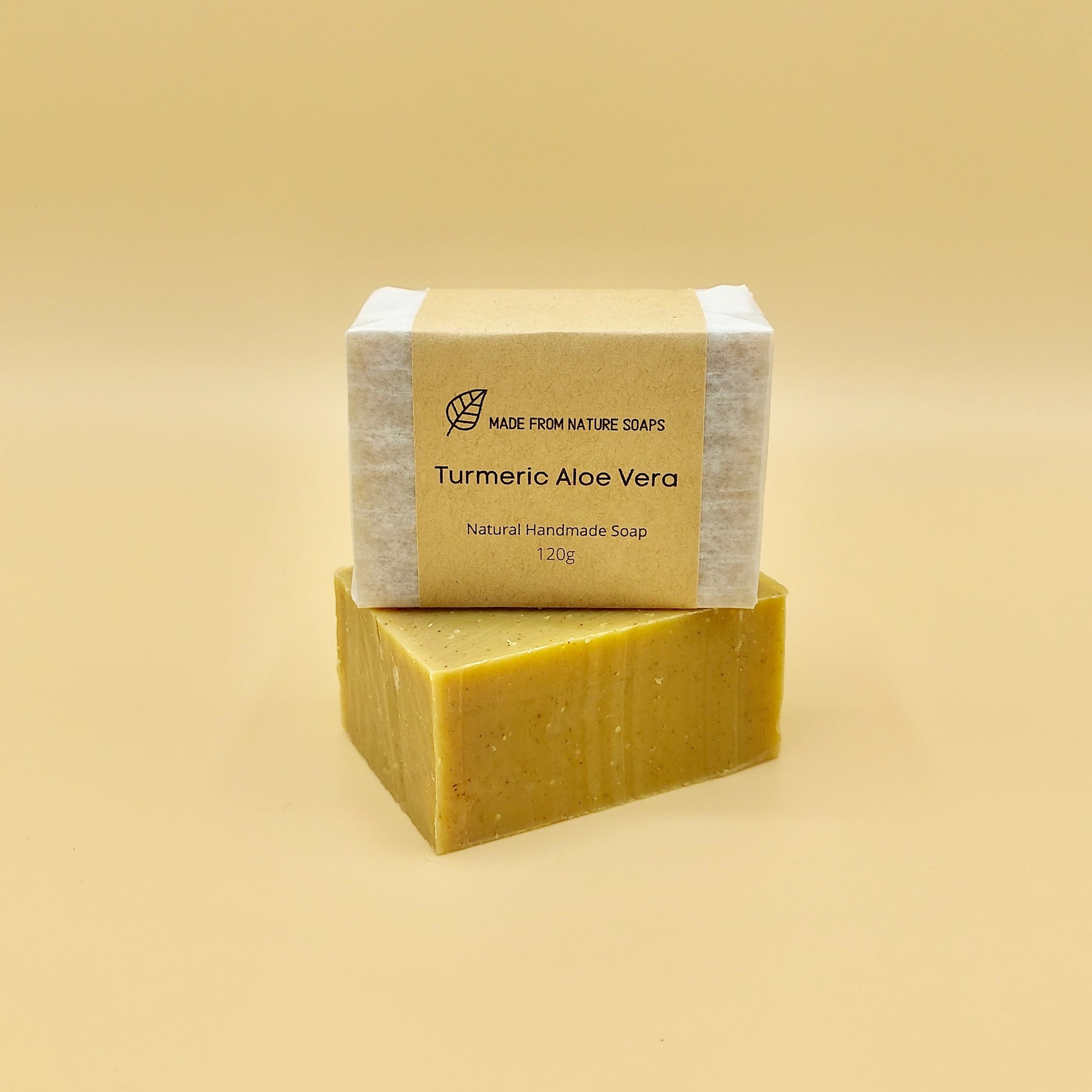 All Natural Turmeric Aloe Vera Bar Soap with eco friendly packaging