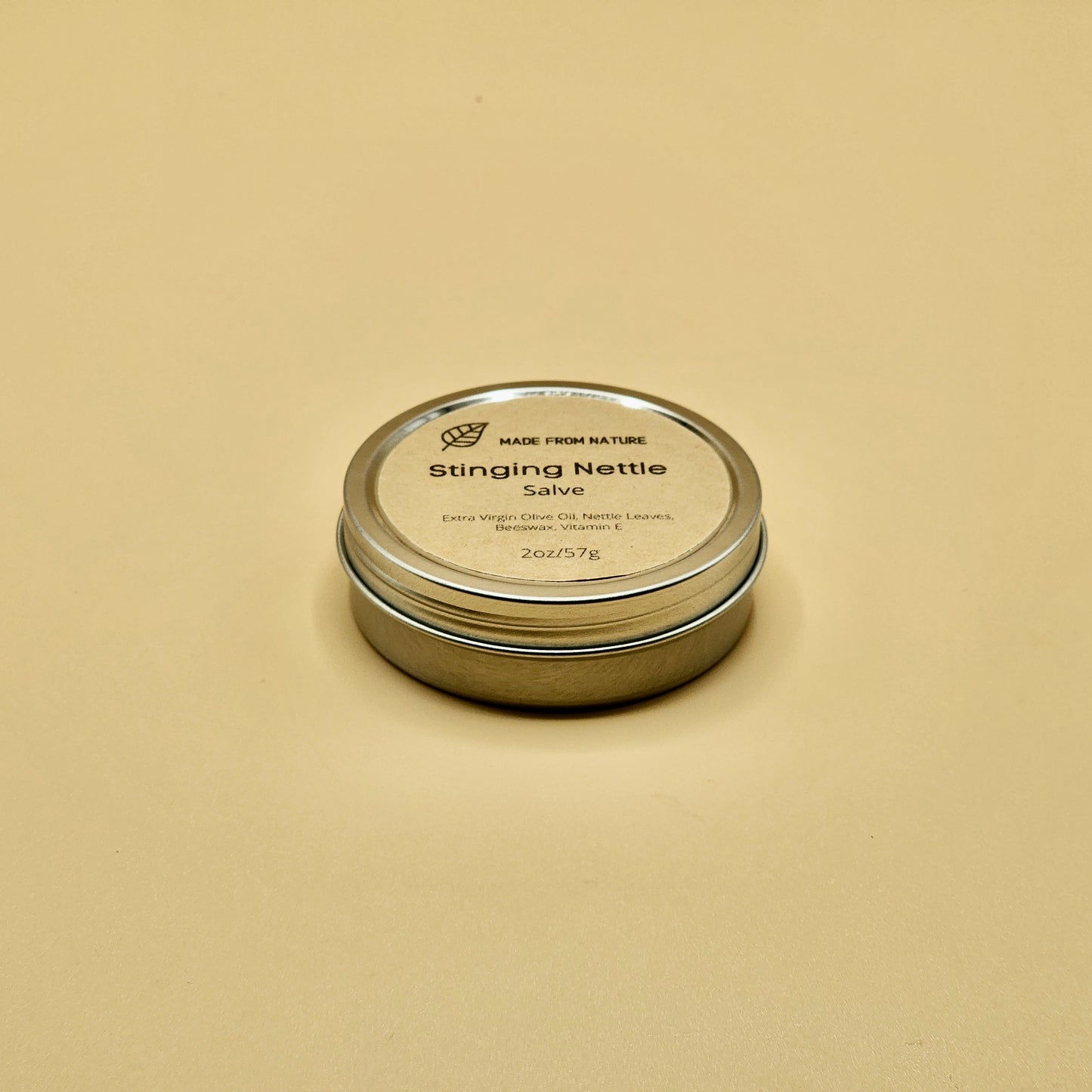 All Natural Nettle Balm In Metal Tin. Stinging Nettle cream made from Nettle Leaves. Olive Oil, Beeswax and Vitamin E.