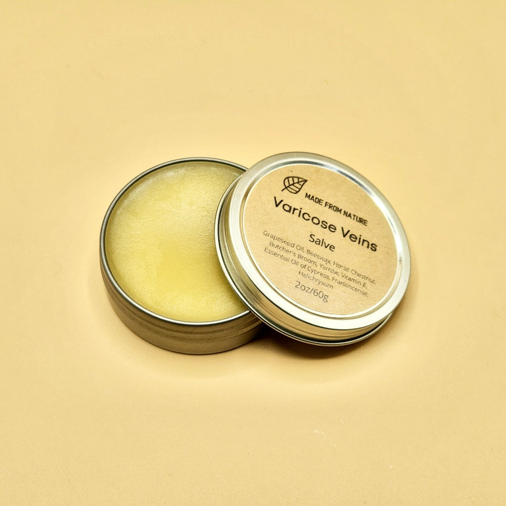 Natural Varicose and Spider Veins Cream made with Horse Chestnut, Butcher's Broom, Yarrow Herbs and Cypress, Frankincense, Helichrysum Essential Oils